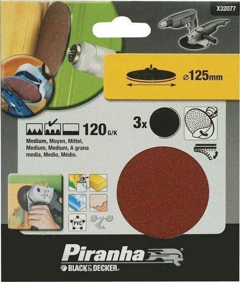 Schuurschijf 125 mm zelfhechtend 120K 3stuks X32077 de Piranha – image du produit
