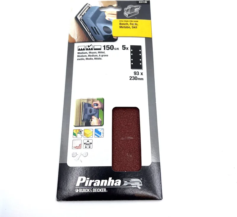 schuurstroken 230 x 93 mm - Korrel 150 - Bosch, Festo, Metabo, Skil - 5 stuks - X31136 de Piranha – image du produit