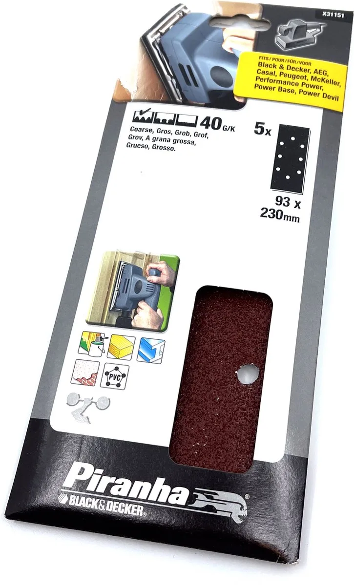 schuurstroken 230 x 93 mm - Korrel 40 - B&D, AEG, Power devil - 5 stuks - X31151 von Piranha – Produktbild