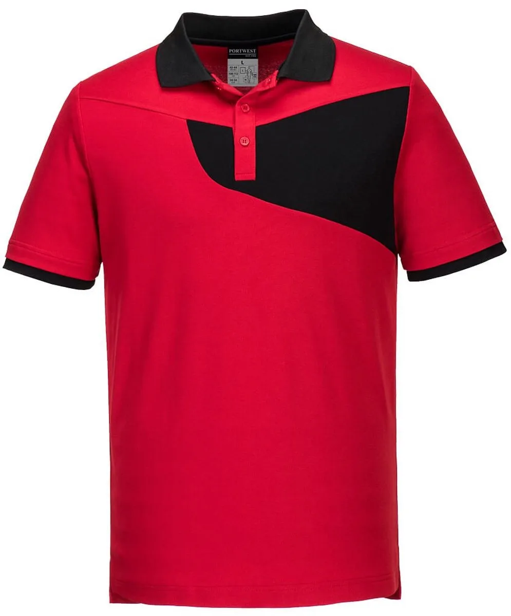 PW2 Hi Vis polo K/M PW210 - Rood/Zwart de Portwest, Rouge, Noir, XXL – image du produit