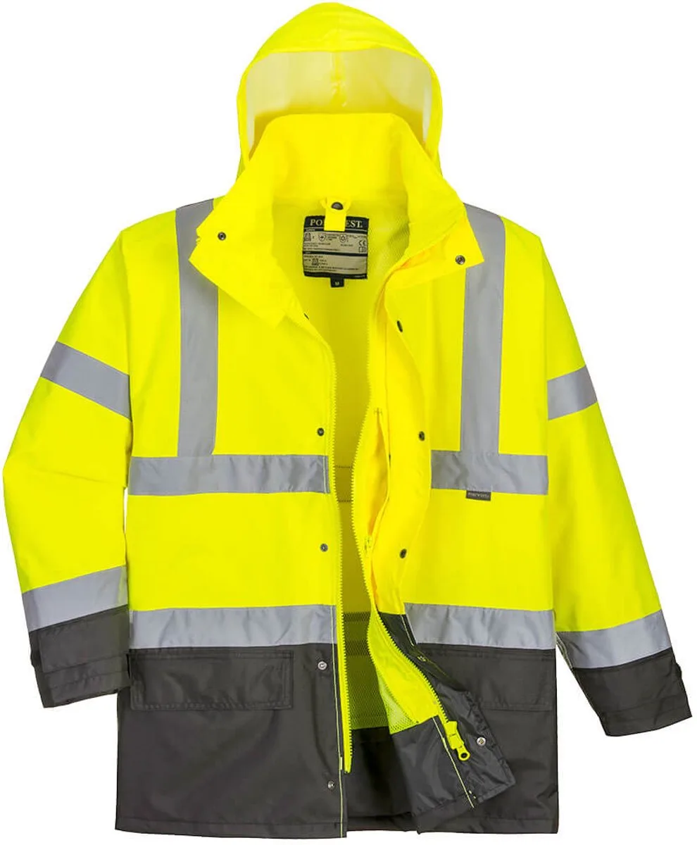 S768 - Hi-Vis Executive 5-in-1 Jack från Portwest, Fluo geel, Grå – produktbild