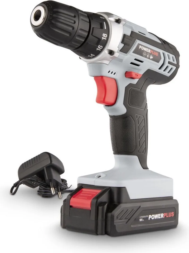 Accuboormachine POWC1061 - Schroefboormachine op Batterij van 16 V voor Hout en Metaal - incl. Batterij en Lader by Powerplus – product image 1 of 6