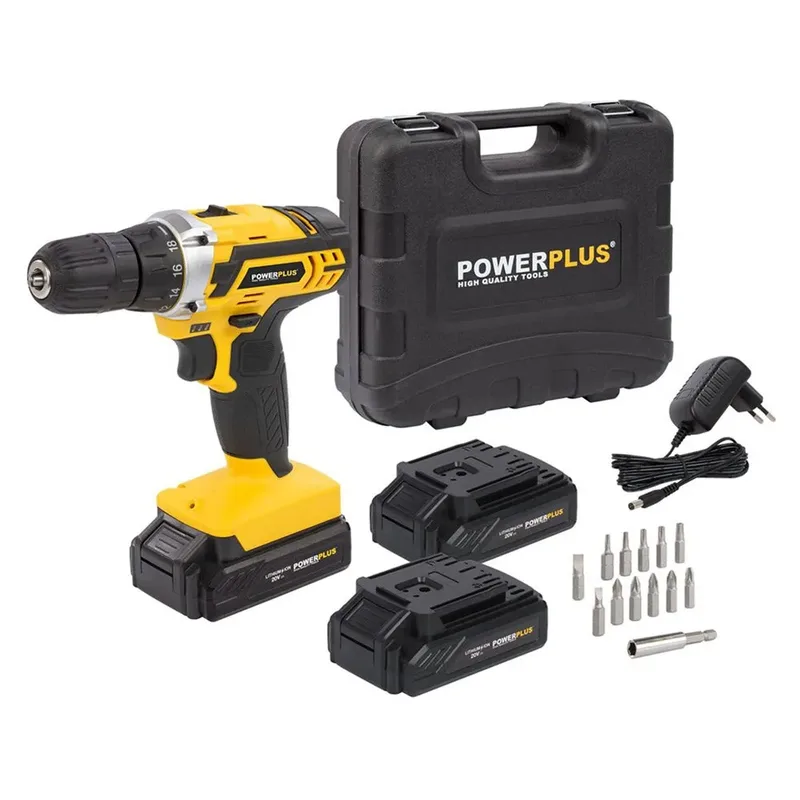 Accuboormachine POWX00501 - Schroefboormachine op Batterij van 20 V voor Hout en Metaal - incl. Batterij, Lader en Bits van Powerplus – productafbeelding 5 van 5