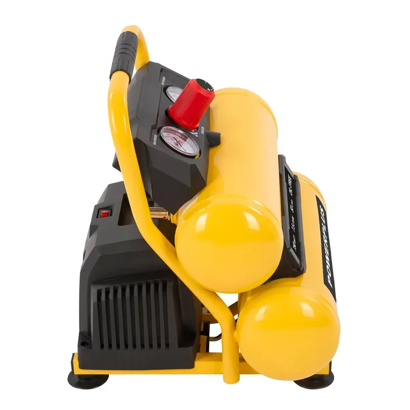 Compressor POWX17235 - dubbele tank 750W, geen olie met een capacitieit van 7,5 l - 8bar - 50L/min by Powerplus, Yellow – product image 2 of 2