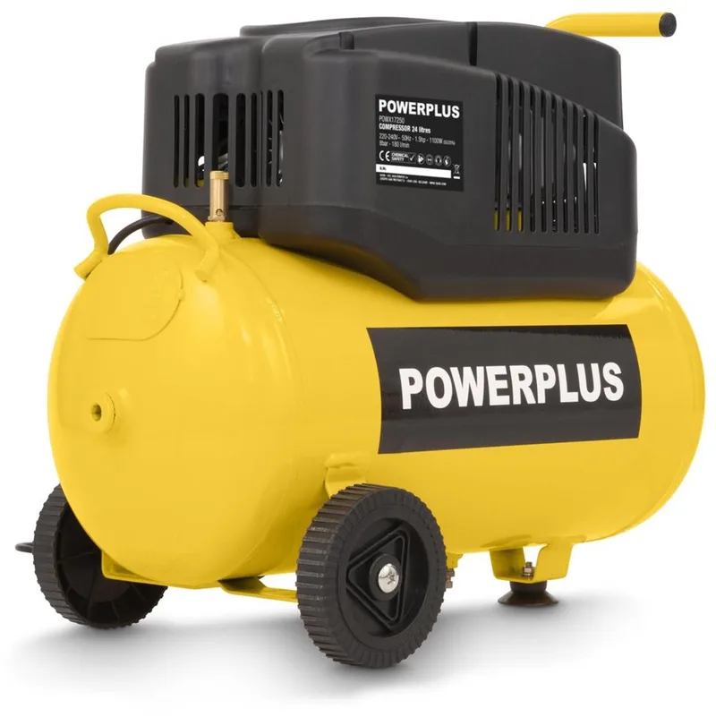 compressor POWX17250 - Luchtcompressor 1200W - 8 bar - 24L vat - Olievrij de Powerplus, Jaune – image du produit