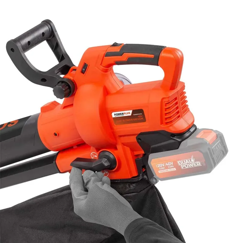 Dual Power Accu-bladblazer POWDPG75270 - Bladblazer op batterij van 40 V, 3-in-1: versnipperen, blazen en zuigen, maximale luchtsnelheid van 210 km/h, met 45 L opvangzak, zonder accu en lader by Powerplus – product image 6 of 6