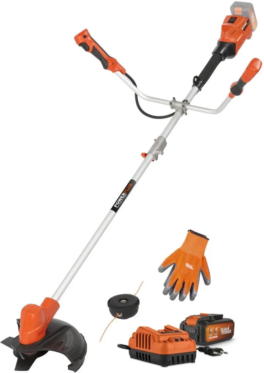 Dual Power Accu bosmaaier POWDPGBCS1 -2 in 1 maaier en grastrimmer van 40 V, Met accu en lader, ruggedragen, tuingereedschap van Powerplus – productafbeelding