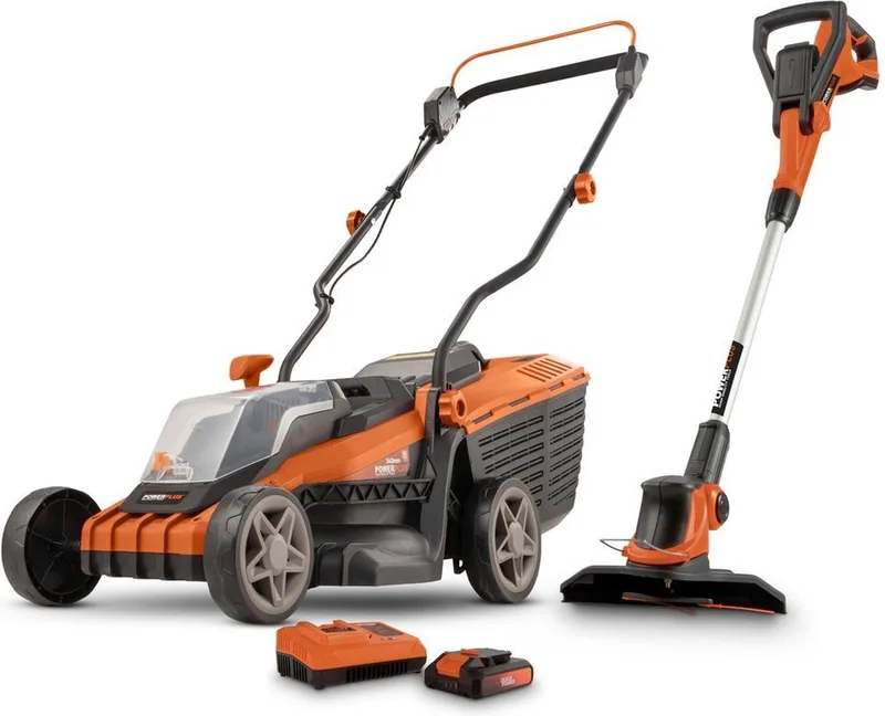 Dual Power Accu-grasmaaier en grastrimmer POWDPG75565 - Grasmaaier van 20 V en 340 mm Ø en grastrimmer van 20 V en 230 mm Ø, met accu en lader by Powerplus – product image