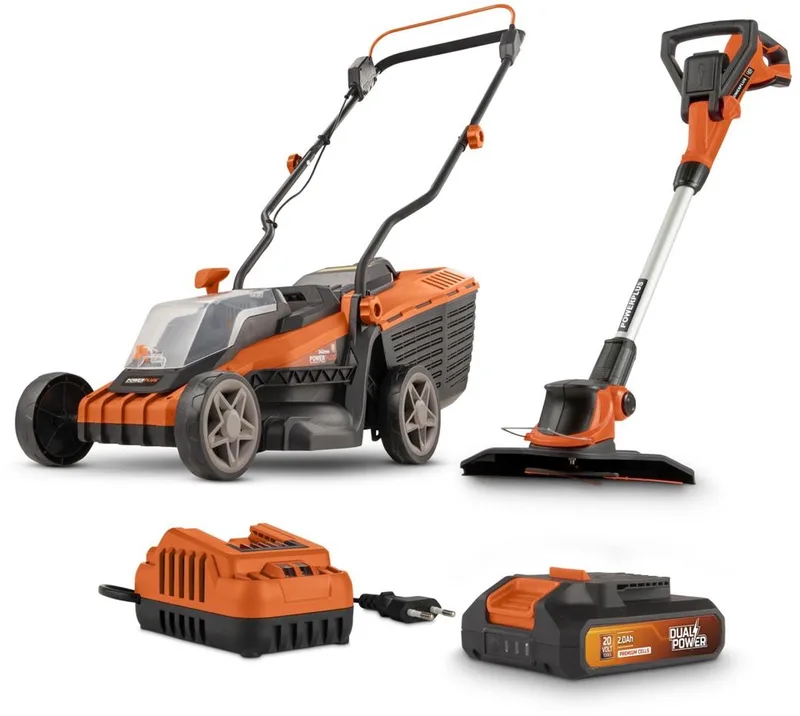 Dual Power Accu-grasmaaier en grastrimmer POWDPG75567 - Grasmaaier van 20 V en 340 mm Ø en grastrimmer van 20 V en 240 mm Ø, met accu en lader by Powerplus – product image