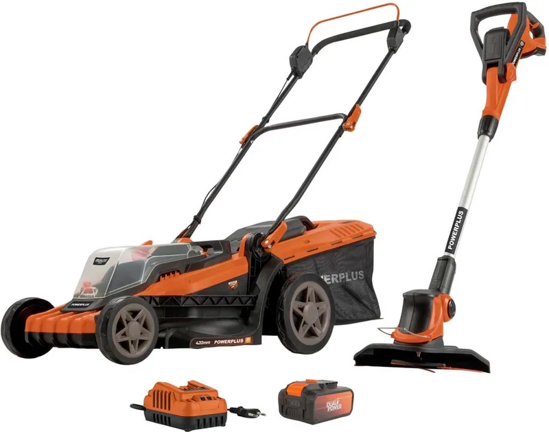 Dual Power accu grasmaaier en grastrimmer POWDPG75622 - grasmaaier met 2* 20 V en 420 mm Ø en Grastrimmer met 240 mm Ø, Tuingereedschap by Powerplus – product image