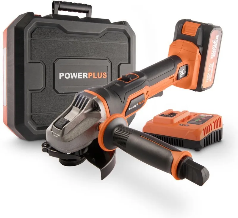 Dual Power accu haakse slijper POWDP35150 - 20V slijpmachine - slijpschijf 115mm ᴓ, met accu 5.0-2.5Ah en lader fra Powerplus – produktbillede 1 af 6