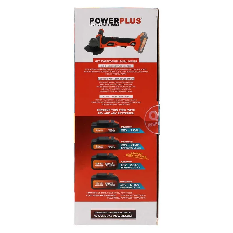 Dual Power accu haakse slijper POWDP35150 - 20V slijpmachine - slijpschijf 115mm ᴓ, met accu 5.0-2.5Ah en lader fra Powerplus – produktbillede 5 af 6