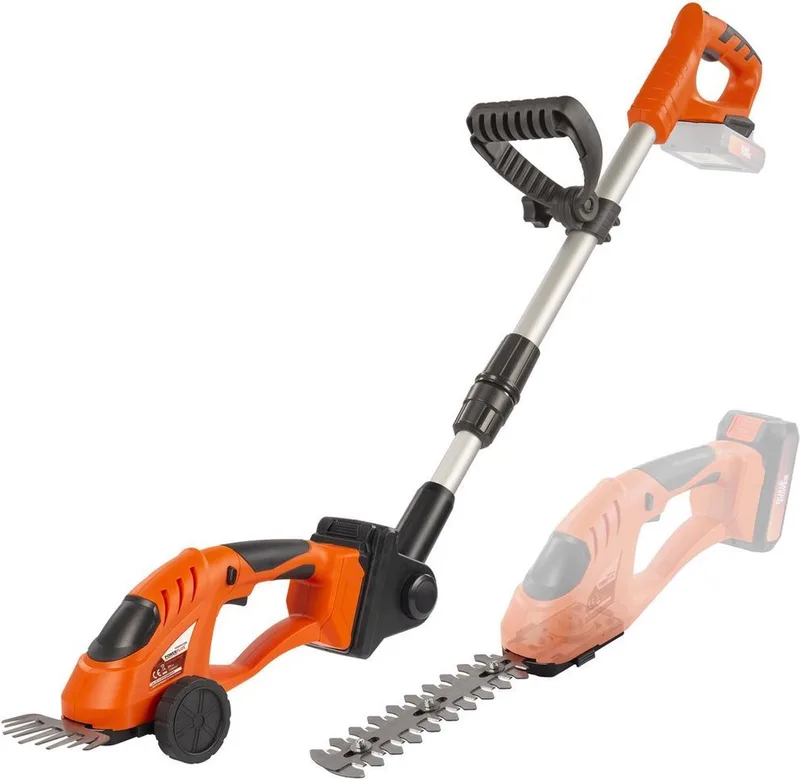 Dual Power Accu-heggenschaar / grasschaar POWDPG75300 - Accu-haagschaar van 20 V, zonder accu en lader, messen van 100 mm (grasschaar) en 185 mm (accu-heggenschaar) en snijafstand van 8 mm by Powerplus – product image