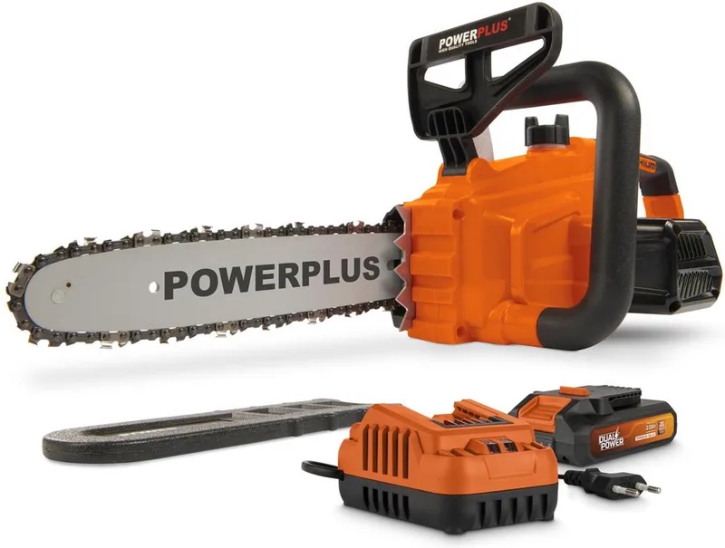 Dual Power Accu-kettingzaag POWDPGCSS1 - Snoeizaag op batterij van 20 V, met accu en lader, zaagblad van 30 cm, automatische kettingsmering by Powerplus – product image