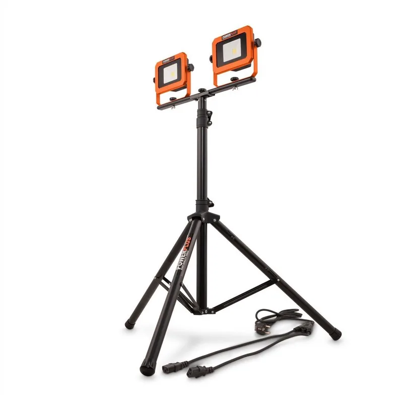 Dual Power Draagbare Schijnwerper POWDP8035 - LED Bouwlamp van 20 V en 2x2000 lm - met Statief - zonder Batterij en Lader van Powerplus, Oranje – productafbeelding