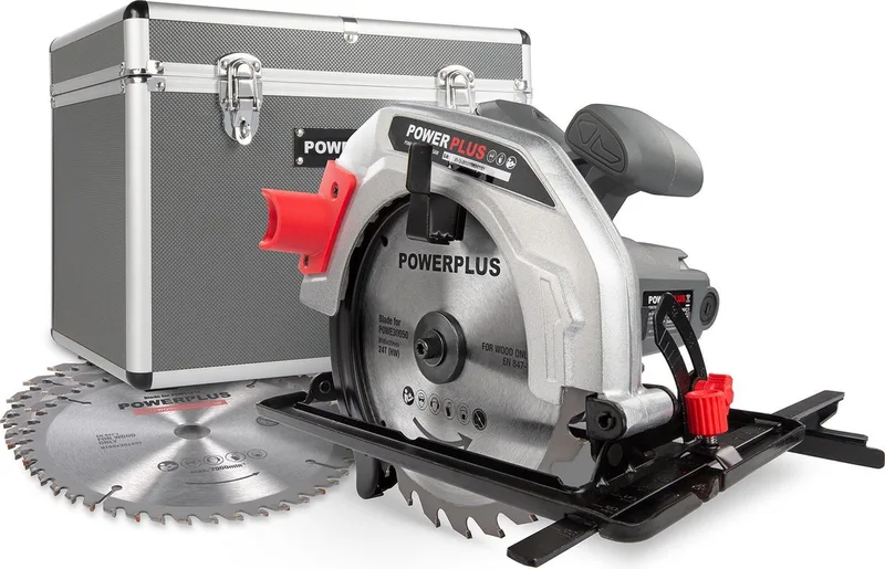 elektrische cirkelzaag POWESET4 - 1200W compact gereedschap, Ø185mm - zijgeleider - met 4 acc. van Powerplus – productafbeelding 1 van 6