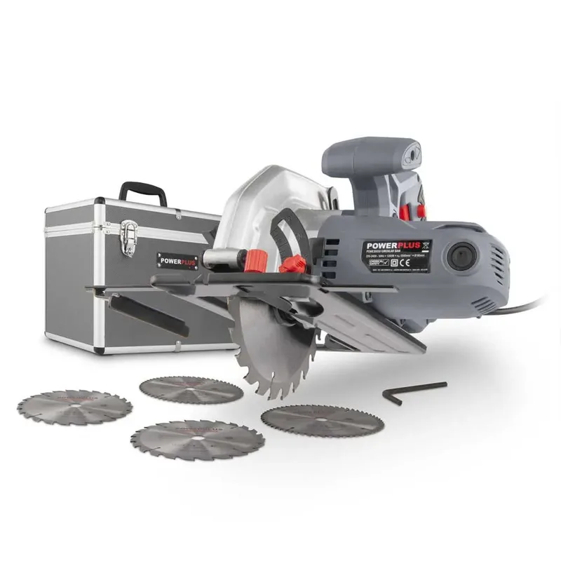elektrische cirkelzaag POWESET4 - 1200W compact gereedschap, Ø185mm - zijgeleider - met 4 acc. van Powerplus – productafbeelding 2 van 6