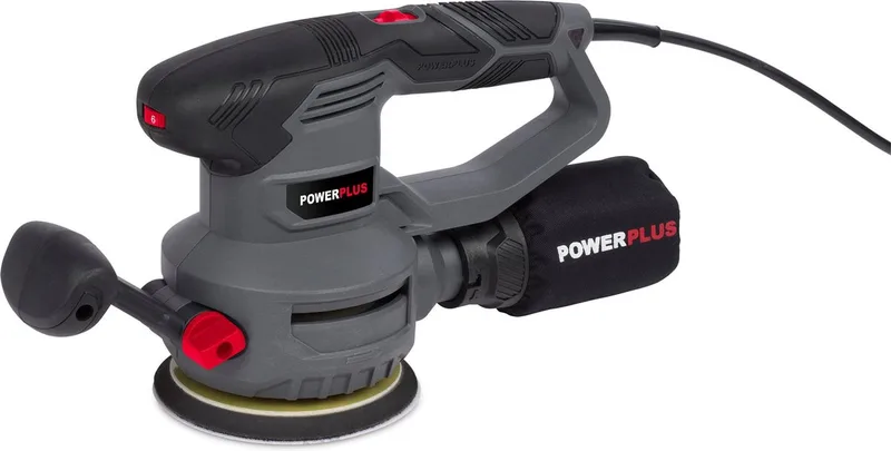elektrische excentrische schuurmachine POWE40030 - 450W, schuurpapier ᴓ125mm - 13000min-1, met 5 acc. van Powerplus – productafbeelding