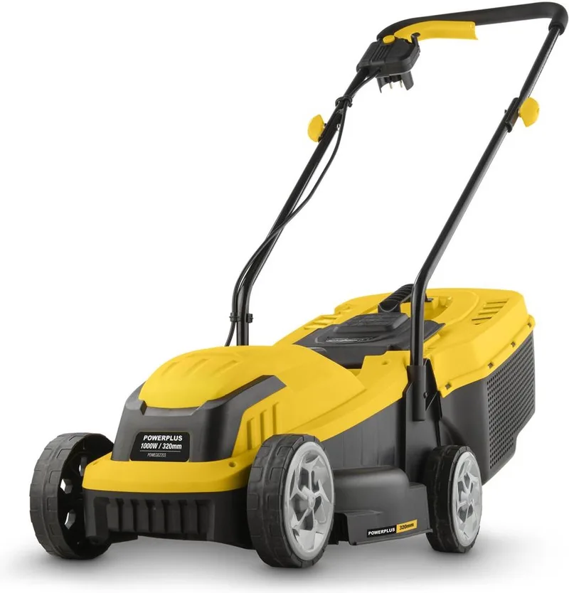 elektrische grasmaaier POWEG62203 - 1000 W, 320 mm Ø grasmachine, tuintoestel, met grasopvangsysteem en achteruitworp van Powerplus – productafbeelding