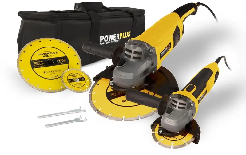 elektrische haakse slijper set POWX06250 - 2 slijpers 2000W + 750 W - slijpschijf 230mmᴓ + 115mmᴓ, power tool set, 4 acc. fra Powerplus – produktbillede 1 af 6