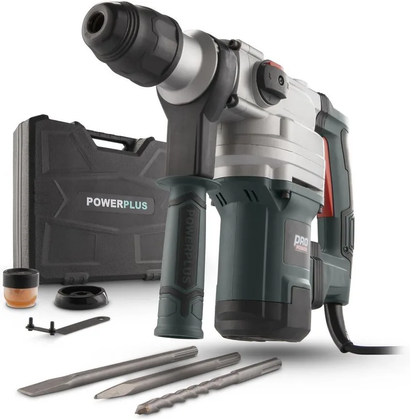 Elektrische klopboormachine POWP3030 - 3 in 1: hamerboren beitelen en beitelrotatie, 1050 W boormachine, 10 J, SDS-plus, 3 accessoires von Powerplus – Produktbild