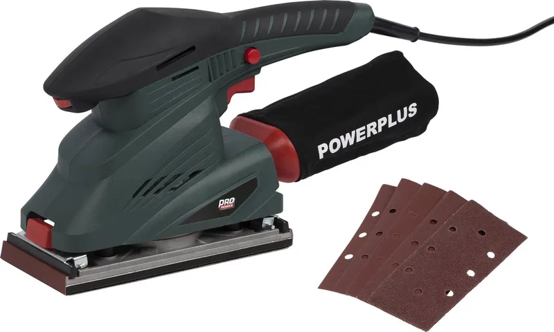 elektrische vlakschuurmachine POWE40010 - 250W - schuurpapier 187 x 90 mm - 11000min-1 - met 5 acc. van Powerplus – productafbeelding 1 van 3