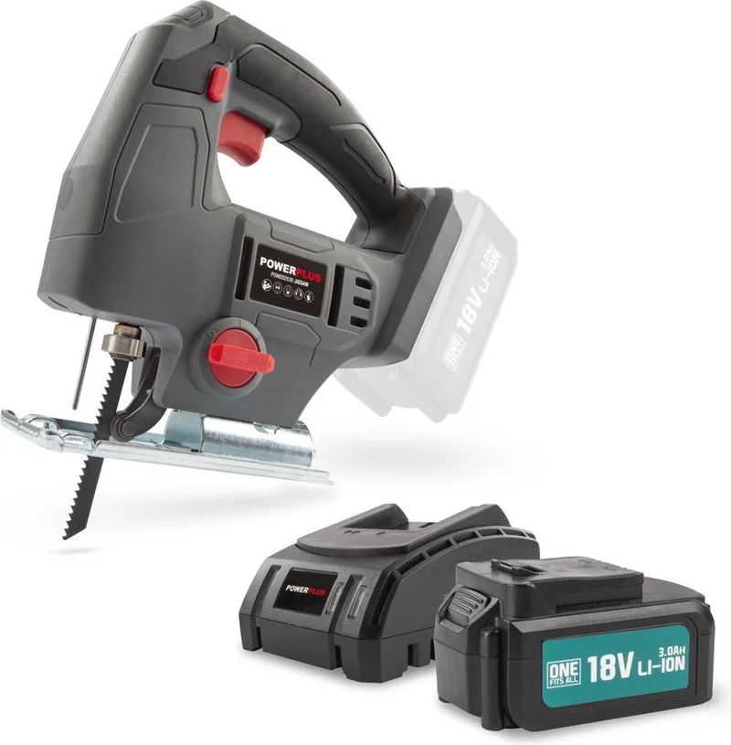 POWEBJSS3 - Decoupeerzaag - 18V + batterij 18V 3.0Ah + lader van Powerplus – productafbeelding