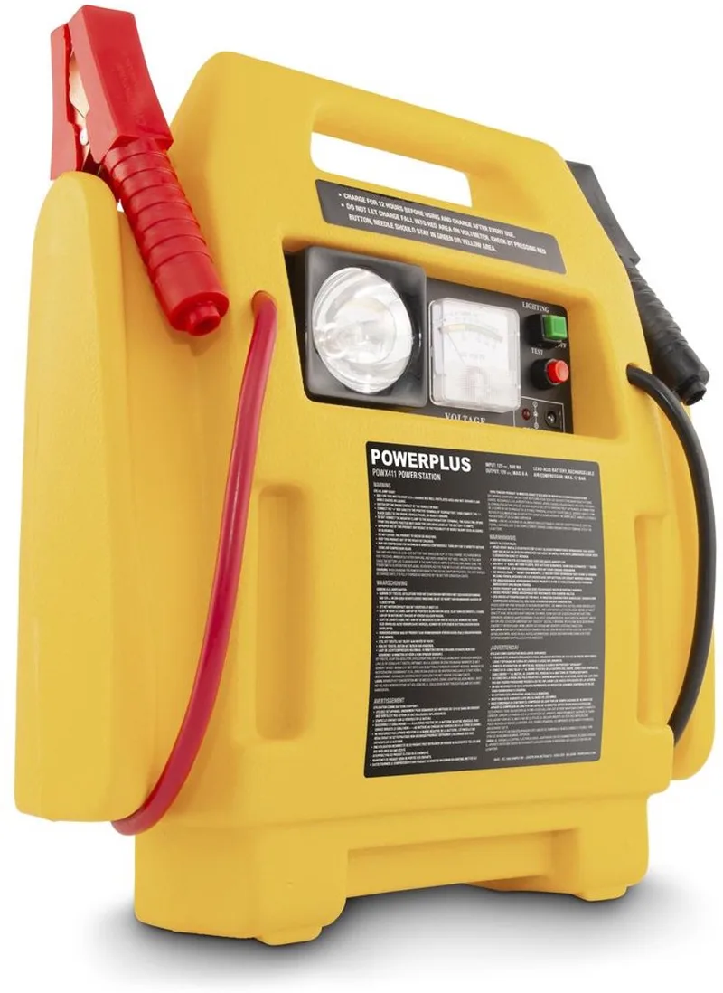 Powerplus 4-in-1 energiestation POWX411 - starthulp 1600cc - 17 bar compressor - 3.6W licht - with 3 acc. by Powerplus, Yellow – product image