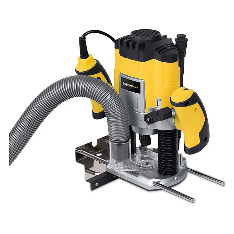 POWX0910 Bovenfrees - 1200W - Max. diepte: 35mm - Variabele snelheid - Incl. opbergkoffer parallelgeleider, stofzuigaansluiting, 6-delige freesset en 7 accessoires de Powerplus, Jaune – image du produit 2 sur 6