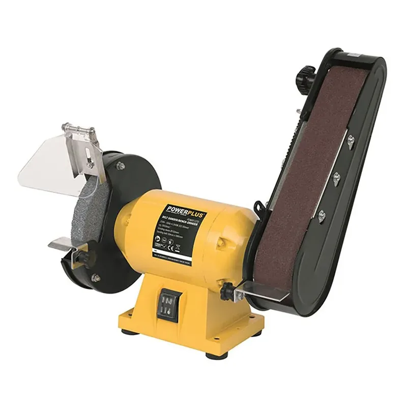 POWX1270 Tafelslijp- schuurmachine - 240W - Ø150mm - Stofdichte schakelaar - Vonkvanger - Incl. 1 slijpschijf en 3 schuurbanden van Powerplus – productafbeelding 2 van 4
