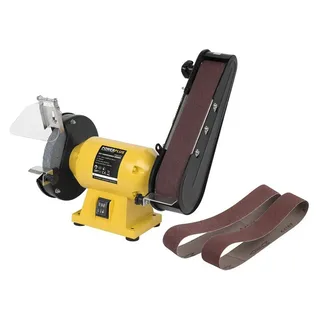 POWX1270 Tafelslijp- schuurmachine - 240W - Ø150mm - Stofdichte schakelaar - Vonkvanger - Incl. 1 slijpschijf en 3 schuurbanden van Powerplus – productafbeelding 3 van 4