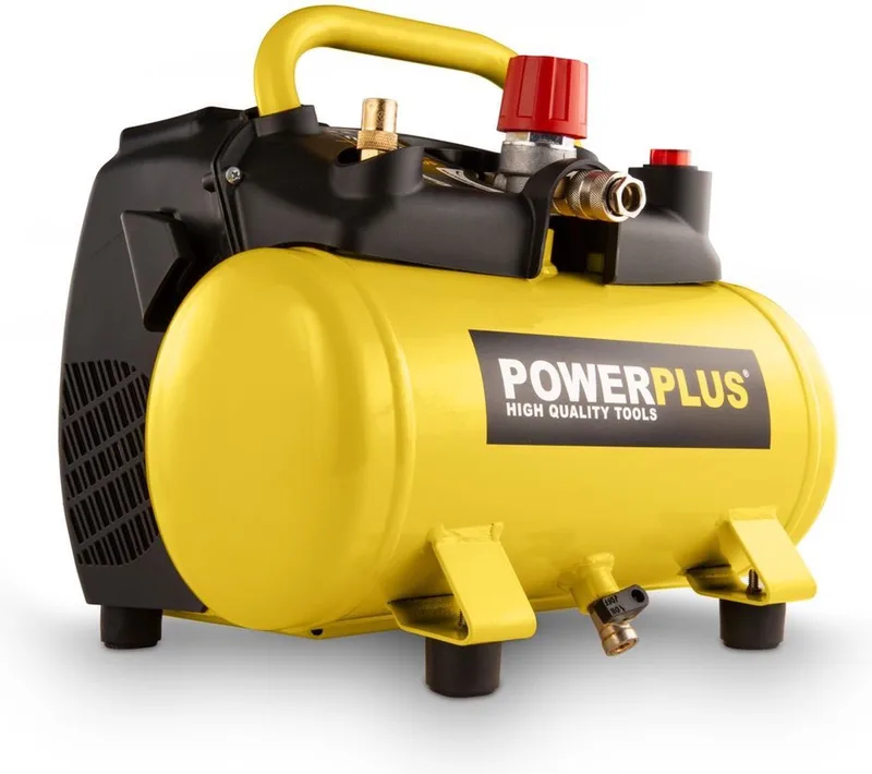 POWX1721 Compressor - Luchtcompressor - 1100W - 8 bar - Olievrij - 6L tankinhoud de Powerplus, Jaune – image du produit