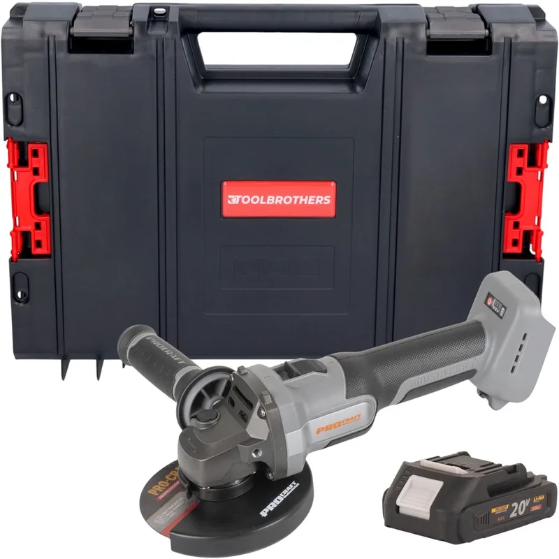 AG125Abb accu haakse slijper 20 V 125 mm borstelloos + 1x accu 2,0 Ah + RHINO-gereedschapskoffer - zonder oplader von Procraft – Produktbild