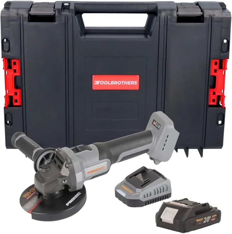 AG125Abb accu haakse slijper 20 V 125 mm borstelloos + 1x accu 2,0 Ah + oplader + RHINO-gereedschapskoffer von Procraft – Produktbild
