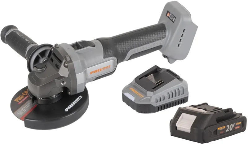 AG125Abb accu haakse slijper 20 V 125 mm borstelloos + 1x accu 2,0 Ah + oplader de Procraft – image du produit