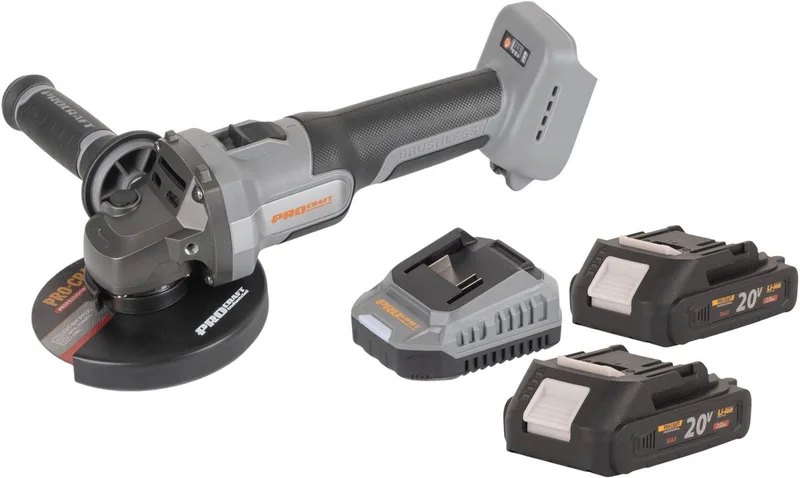 AG125Abb accu haakse slijper 20 V 125 mm borstelloos + 2x accu 2,0 Ah + oplader von Procraft – Produktbild