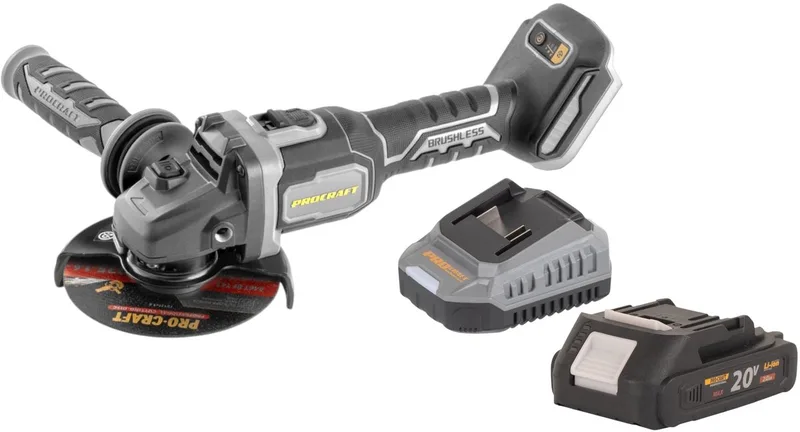 AG125Bbb accu haakse slijper 20 V 125 mm borstelloos + 1x accu 2,0 Ah + oplader von Procraft – Produktbild