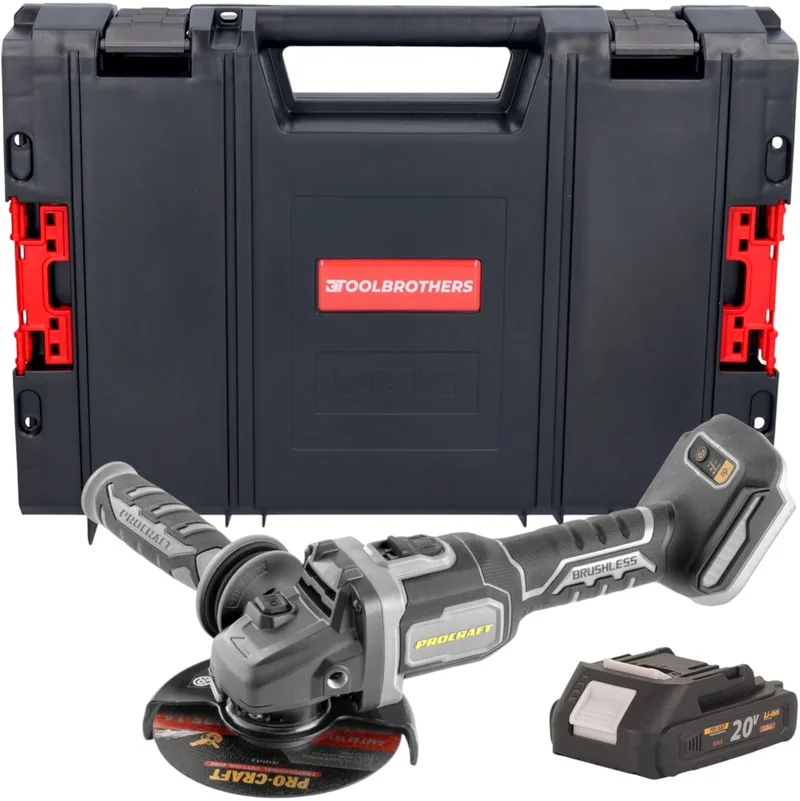 AG125Bbb accu haakse slijper 20 V 125 mm borstelloos + 1x accu 2,0 Ah + RHINO gereedschapskoffer - zonder oplader van Procraft – productafbeelding