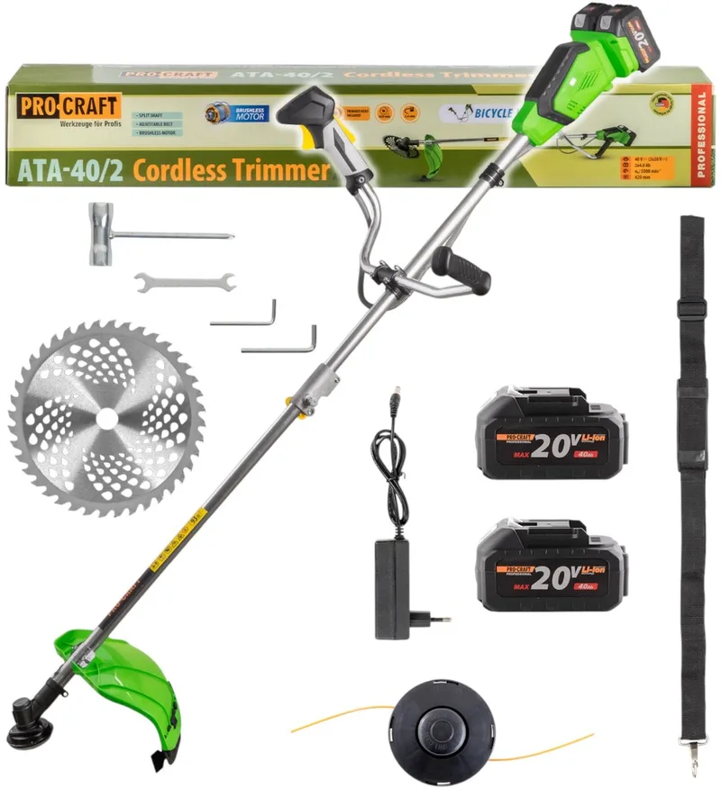 ATA-40/2 accu-bosmaaier 40 V (2x 20 V) 420 mm borstelloos + 2x accu 4,0 Ah + oplader van Procraft – productafbeelding 1 van 5