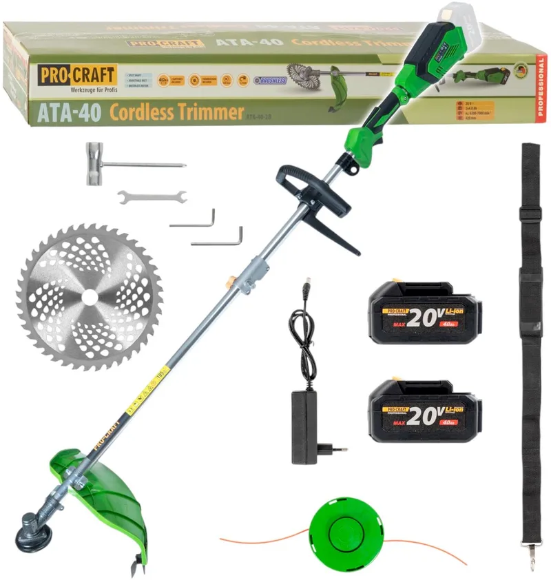 ATA-40 accu-bosmaaier 20 V 420 mm borstelloos + 2x accu 4,0 Ah + oplader van Procraft – productafbeelding