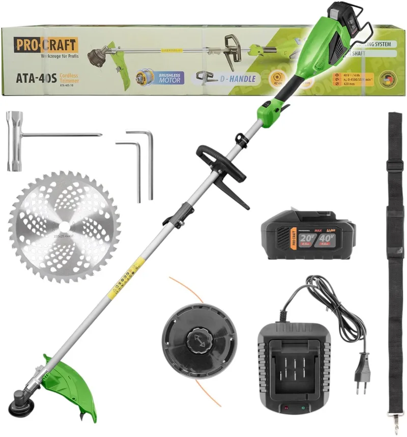 ATA-40S accu-bosmaaier 40 V 420 mm borstelloos + 1x accu 4,0 Ah + oplader van Procraft – productafbeelding