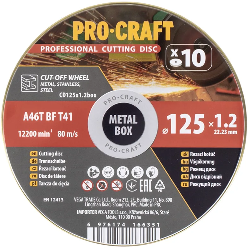 CD125x1.2b doorslijpschijven set 10 stuks 125 x 22,23 mm van Procraft – productafbeelding