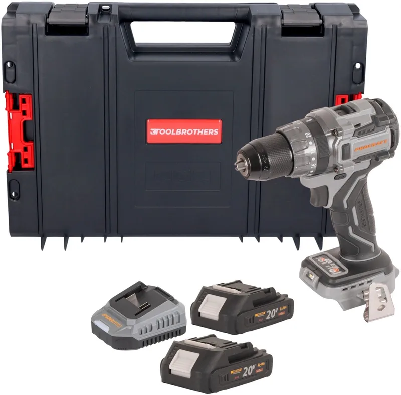 CD20Abb accu-klopboormachine 20 V 85 Nm + 2x accu 2,0 Ah + oplader + RHINO gereedschapskoffer de Procraft – image du produit