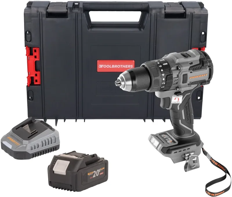 CD20B-BB accu-slagboormachine 20 V 150 Nm borstelloos + 1x accu 4,0 Ah + oplader + RHINO-gereedschapskoffer fra Procraft – produktbillede