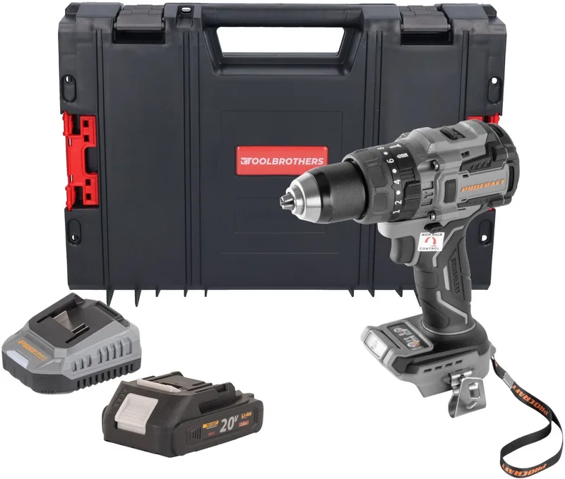 CD20B-BB accu-slagboormachine 20 V 150 Nm borstelloos + 1x accu 2,0 Ah + oplader + RHINO-gereedschapskoffer van Procraft – productafbeelding