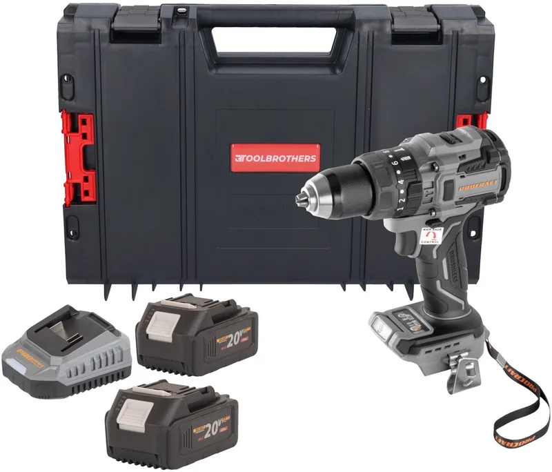 CD20B-BB accu-slagboormachine 20 V 150 Nm borstelloos + 2x accu 4,0 Ah + oplader + RHINO-gereedschapskoffer van Procraft – productafbeelding