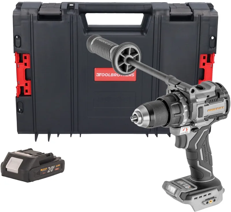 CD20C-BB accu-slagboormachine 20 V 120 Nm borstelloos + 1x accu 2,0 Ah + RHINO-gereedschapskoffer - zonder oplader van Procraft – productafbeelding