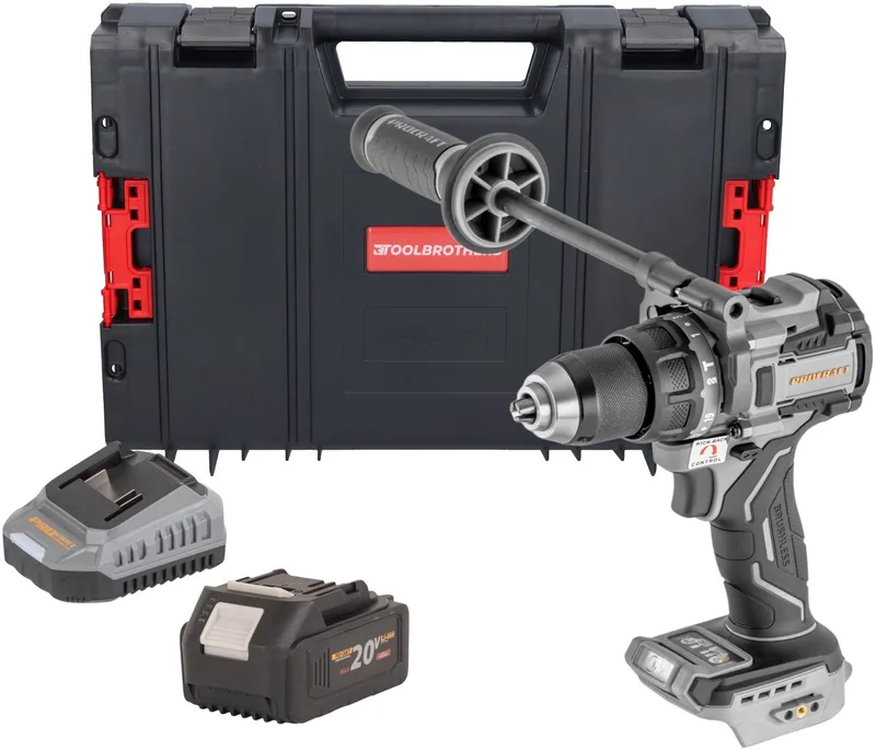 CD20C-BB accu-slagboormachine 20 V 120 Nm borstelloos + 1x accu 4,0 Ah + oplader + RHINO-gereedschapskoffer von Procraft – Produktbild