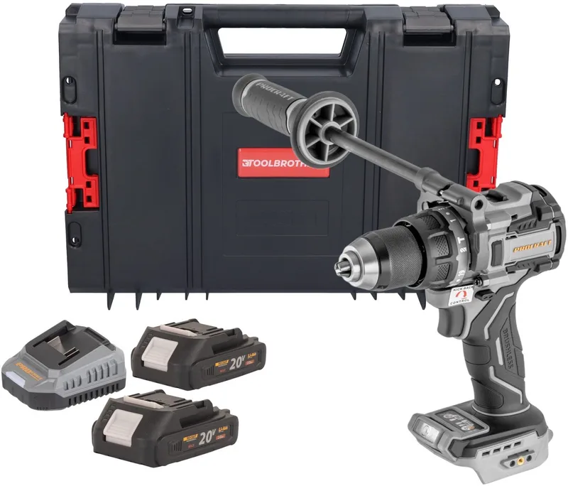 CD20C-BB accu-slagboormachine 20 V 120 Nm borstelloos + 2x accu 2,0 Ah + oplader + RHINO-gereedschapskoffer van Procraft – productafbeelding