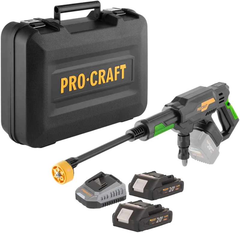 CW20bb accu-hogedrukreiniger 20 V 30 bar 180 l/u borstelloos + 2x accu 2,0 Ah + oplader + koffer von Procraft – Produktbild